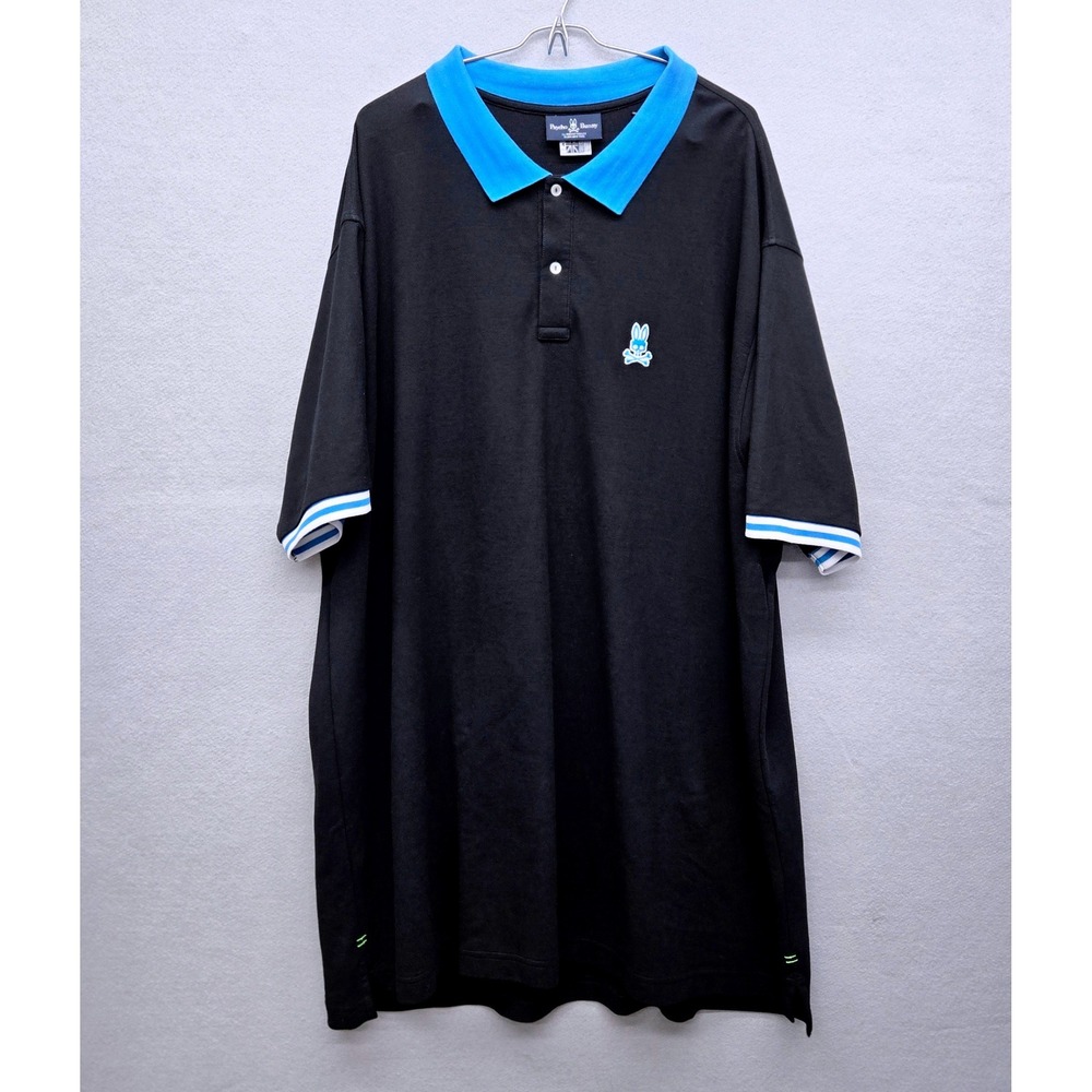 Psycho Bunny Black Blue Contrast Trim Pima Cotton Polo Shirt EUC Big & Tall 4XLT - Picture 2 of 14